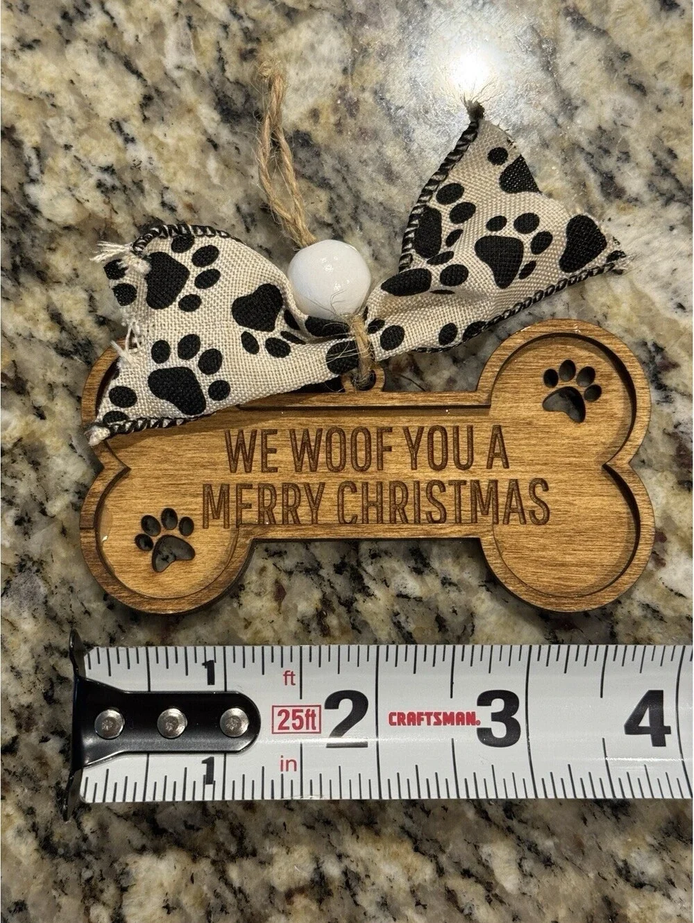 Dog Bone Wooden Ornament Handmade Paw Print Dog Puppy Love Christmas Xmas Ribbon